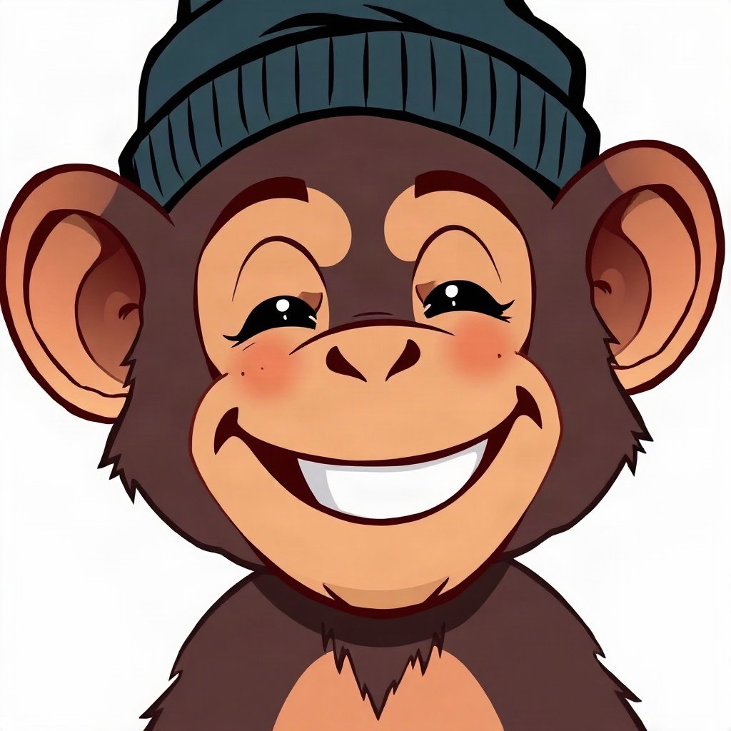 Monkey PFPs — laughing monkey, bold cartoon style, wearing a beanie