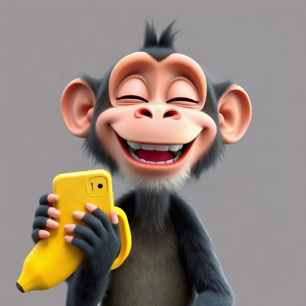 Monkey PFPs — laughing monkey, soft 3d render, holding a banana like a phone