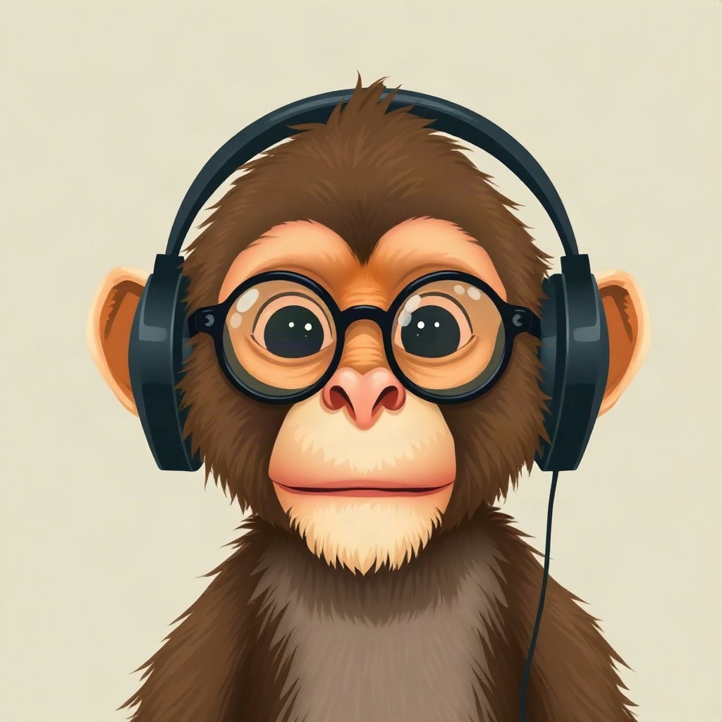 Monkey PFPs — chill monkey with headphones, digital painting, with round glasses