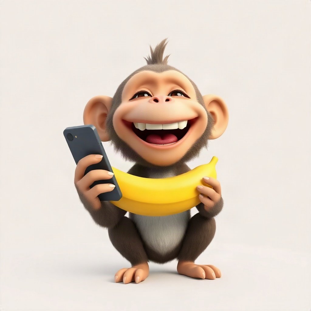 Monkey PFPs — laughing monkey, soft 3d render, holding a banana like a phone