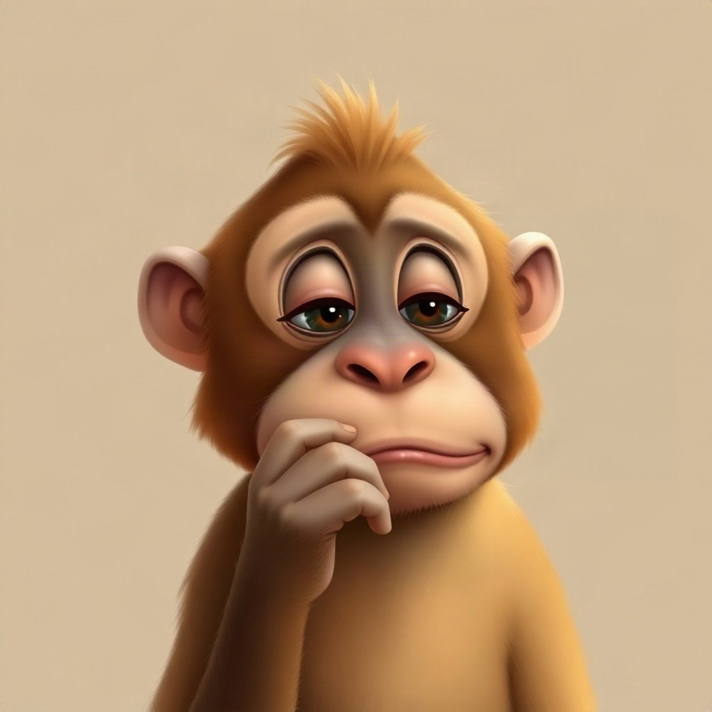 Monkey PFPs — thoughtful monkey chin on hand, digital painting