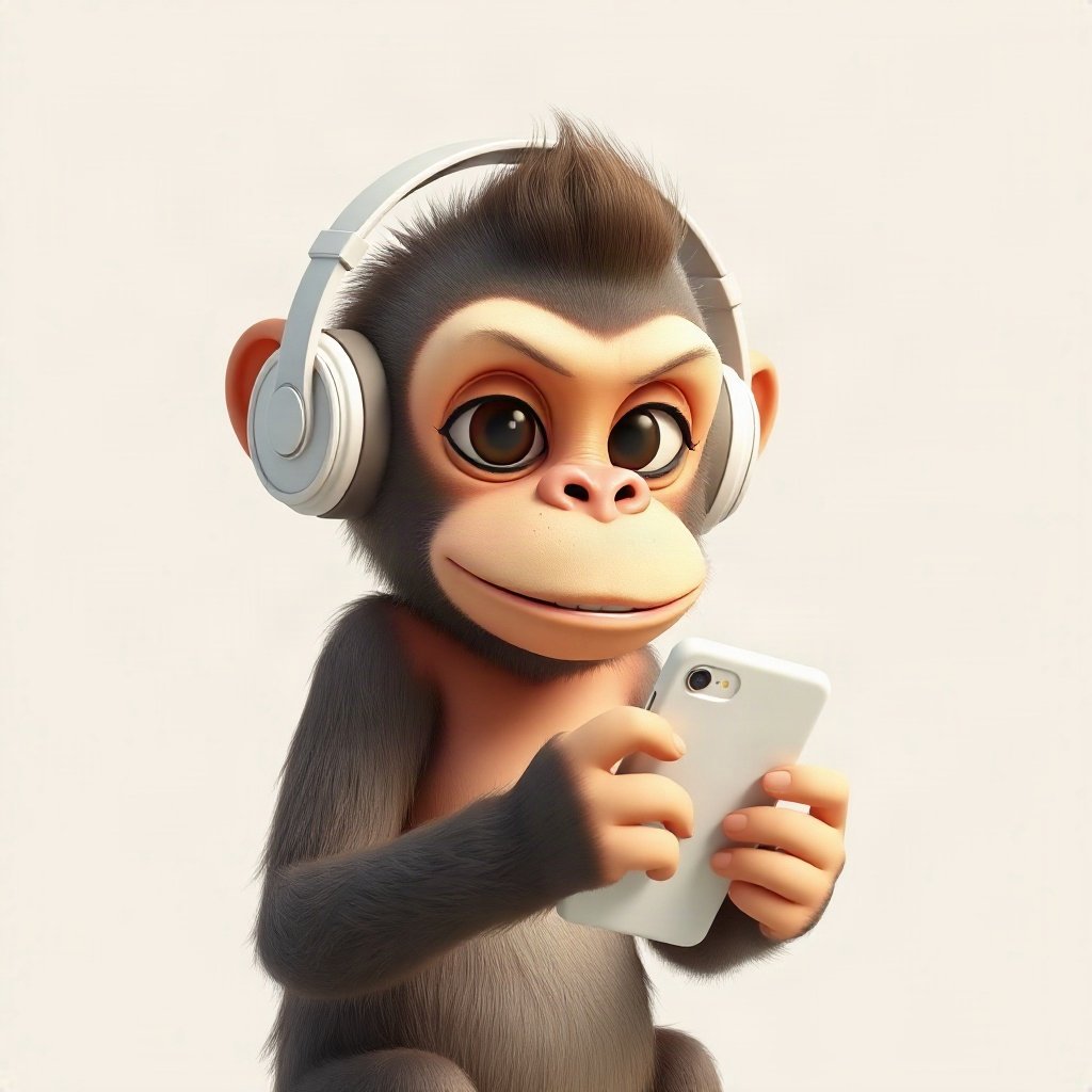 Monkey PFPs — chill monkey with headphones, soft 3d render, holding a banana like a phone