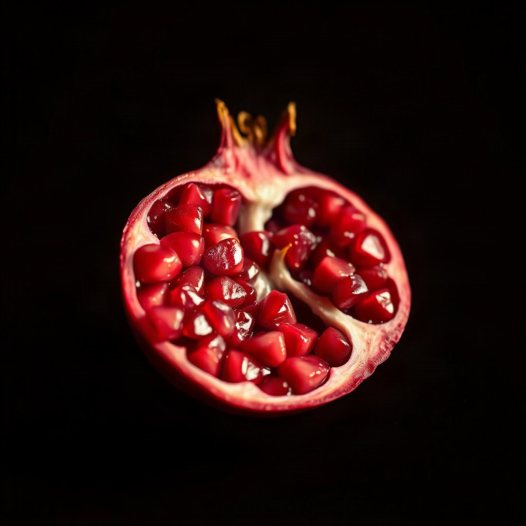 Red PFPs — pomegranate half, cinematic photo style, soft glow