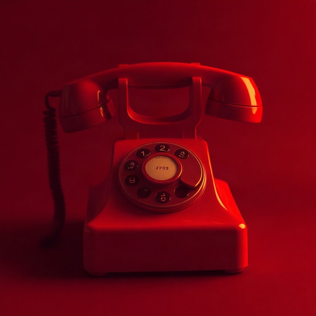 Red PFPs — vintage red phone, cinematic photo style, subtle sparkle
