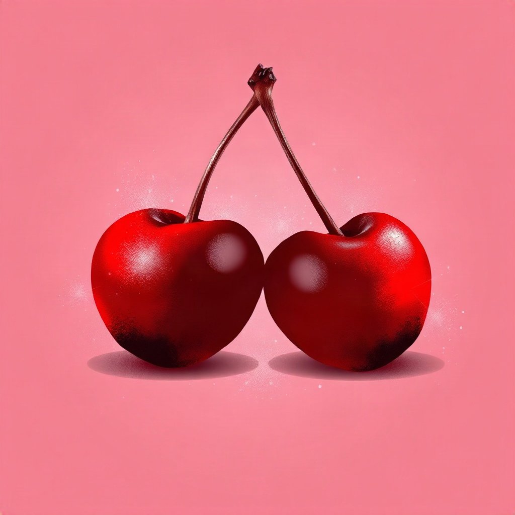 Red PFPs — cherry pair, dreamy digital painting, subtle sparkle