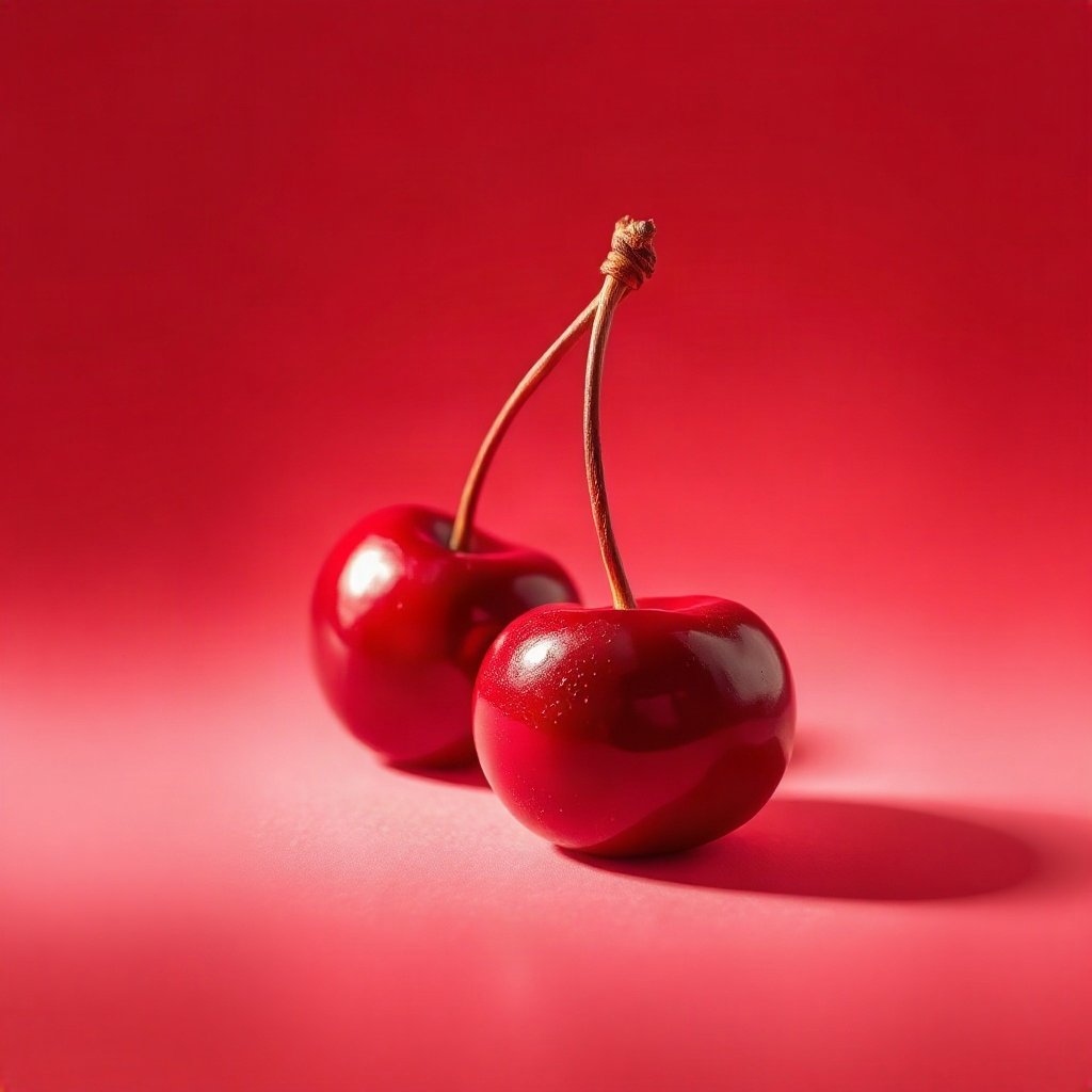 Red PFPs — cherry pair, dreamy digital painting, soft glow