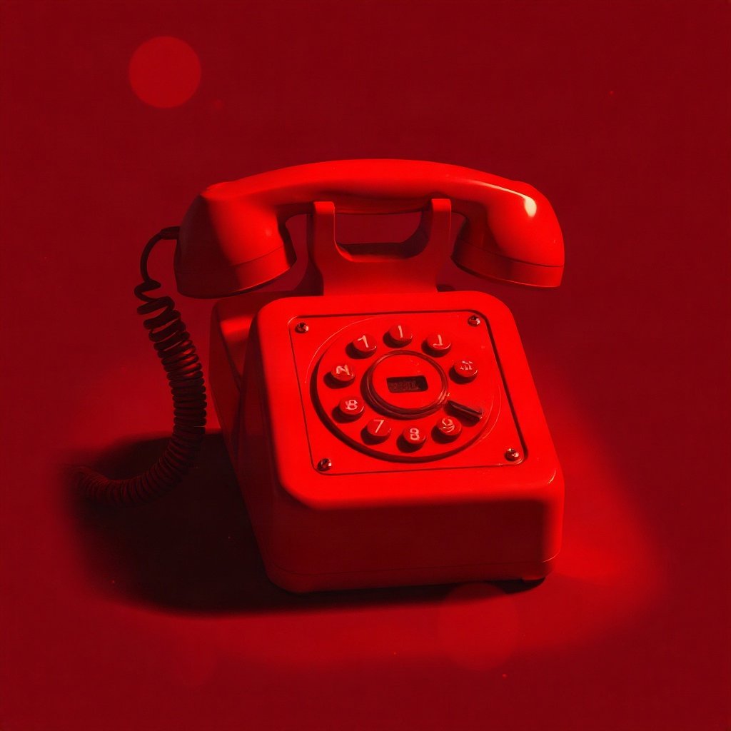 Red PFPs — vintage red phone, dreamy digital painting, subtle sparkle