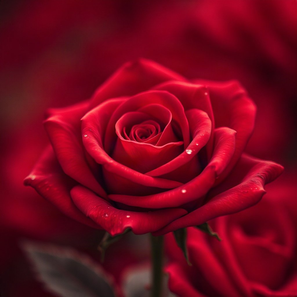 Red PFPs — rose macro, cinematic photo style, gentle bokeh