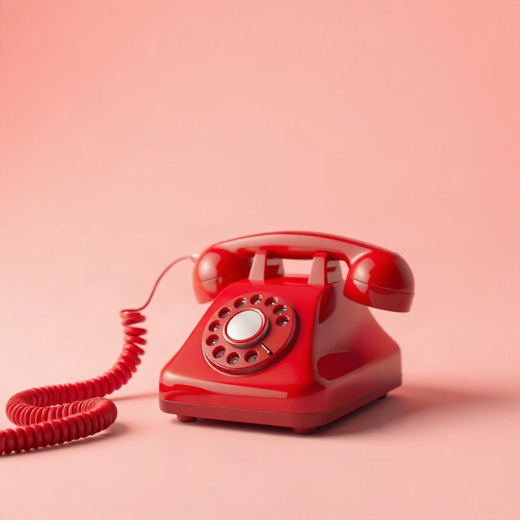 Red PFPs — vintage red phone, soft 3d render, gentle bokeh