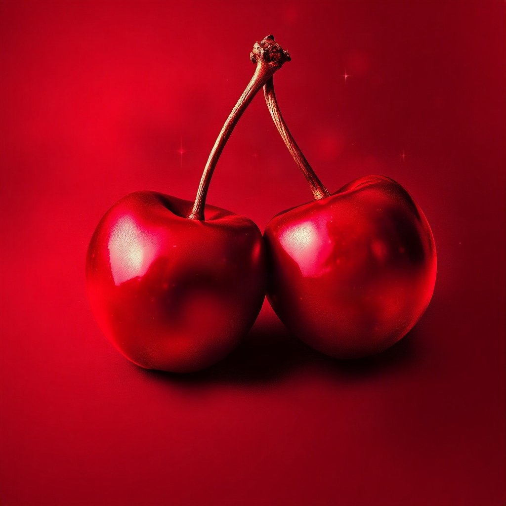 Red PFPs — cherry pair, dreamy digital painting, subtle sparkle