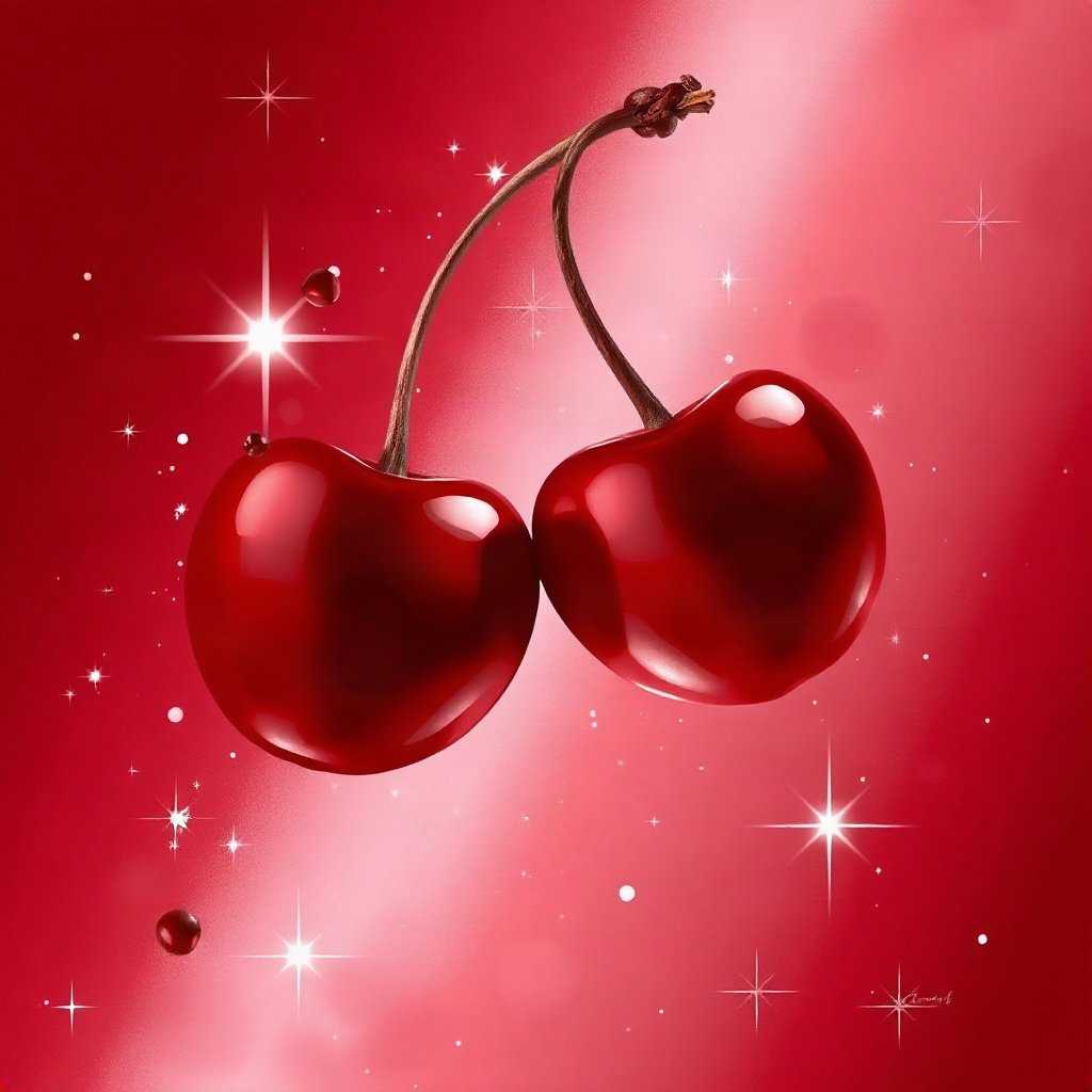 Red PFPs — cherry pair, dreamy digital painting, subtle sparkle