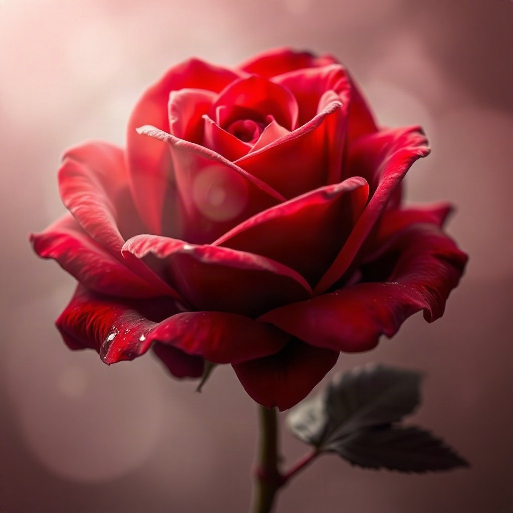 Red PFPs — rose macro, dreamy digital painting, misty atmosphere