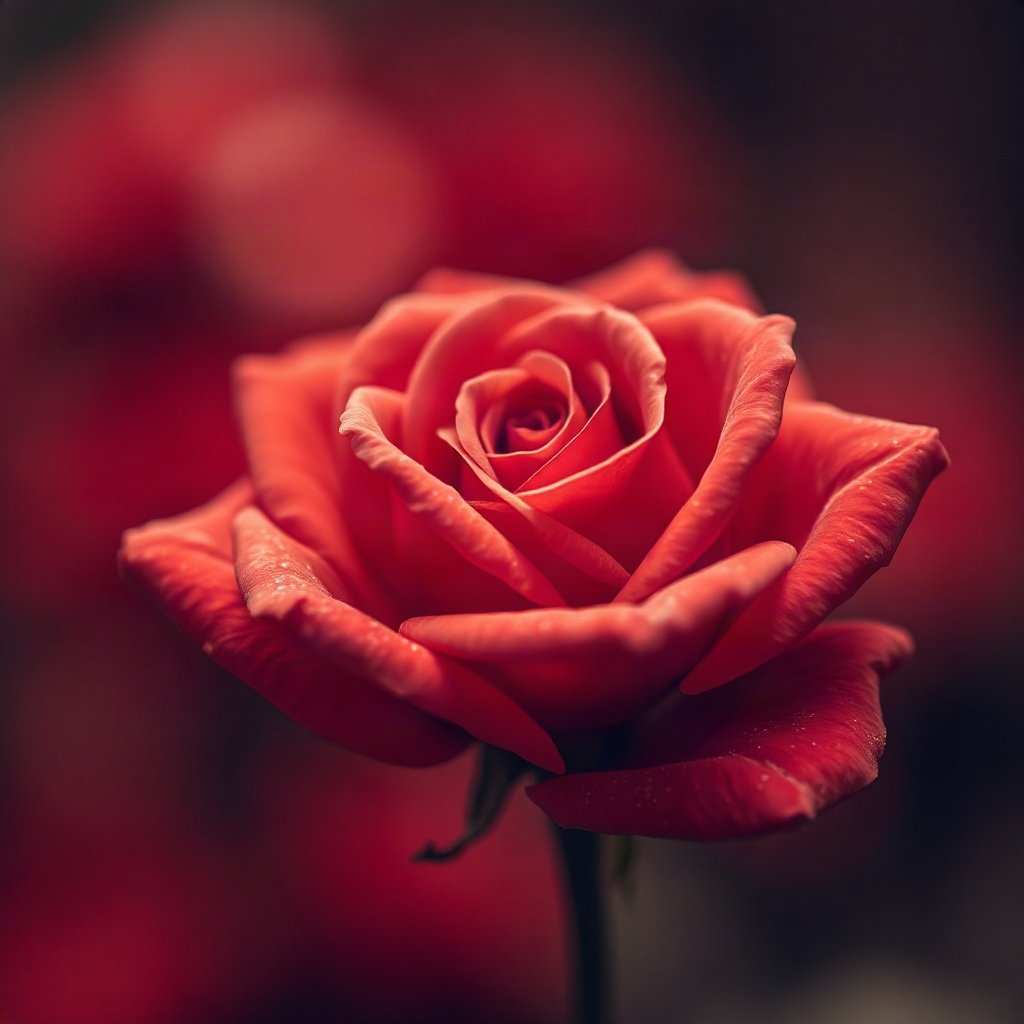 Red PFPs — rose macro, cinematic photo style, gentle bokeh