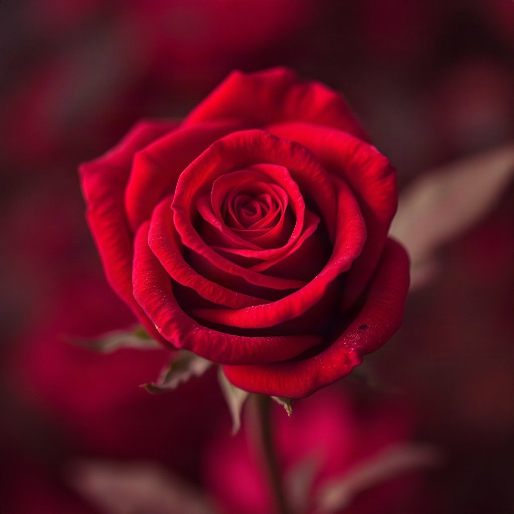 Red PFPs — rose macro, cinematic photo style, gentle bokeh