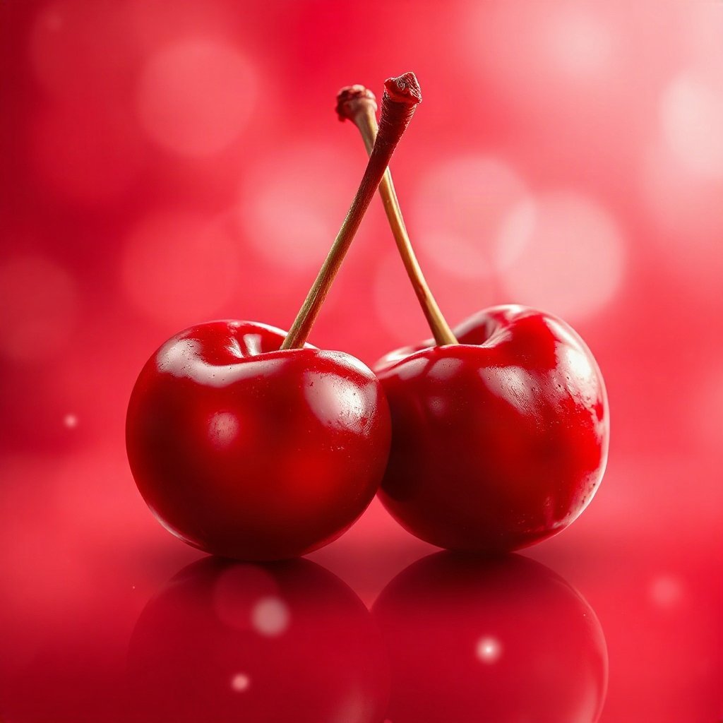 Red PFPs — cherry pair, dreamy digital painting, gentle bokeh