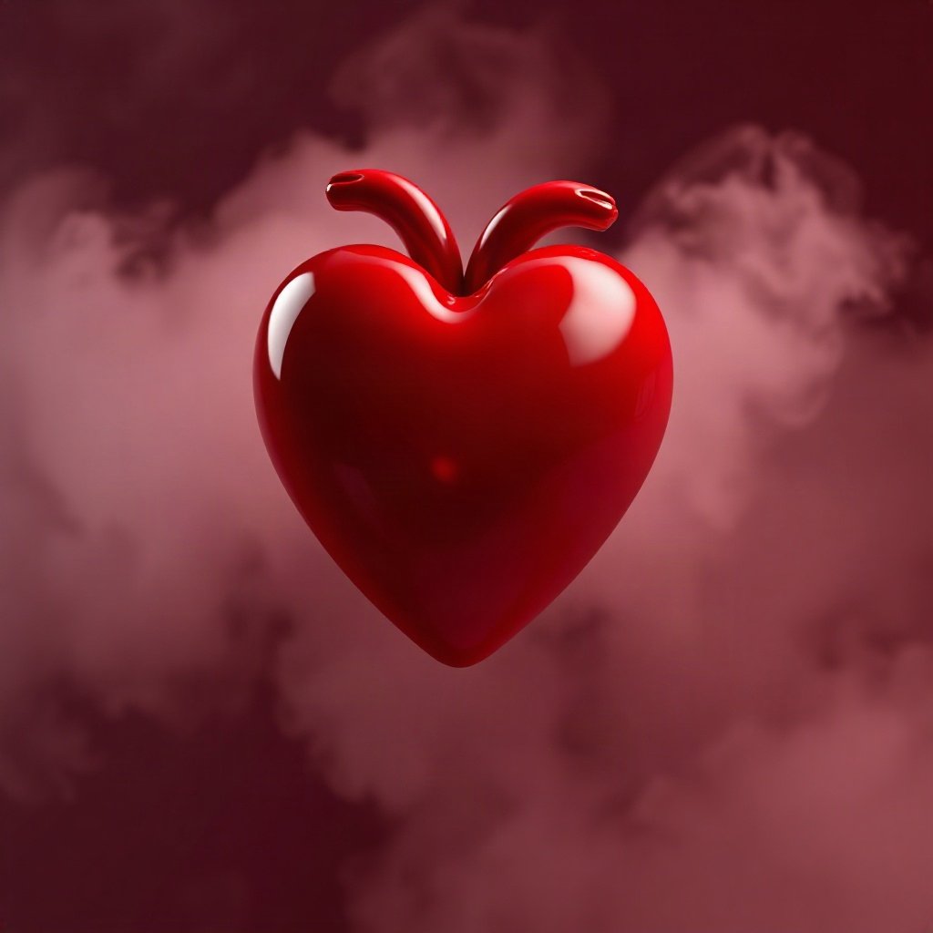 Red PFPs — glossy heart, soft 3d render, misty atmosphere