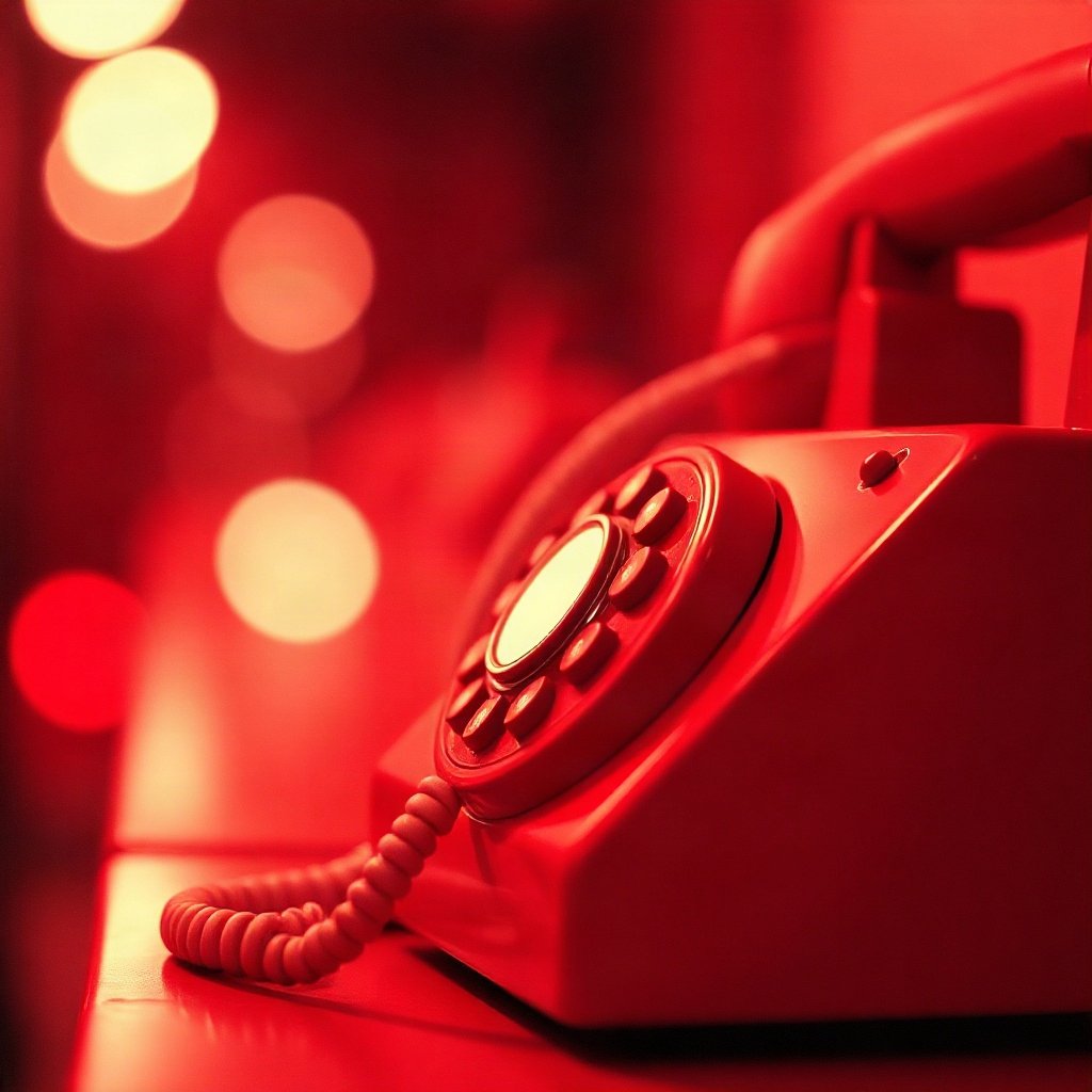 Red PFPs — vintage red phone, cinematic photo style, gentle bokeh
