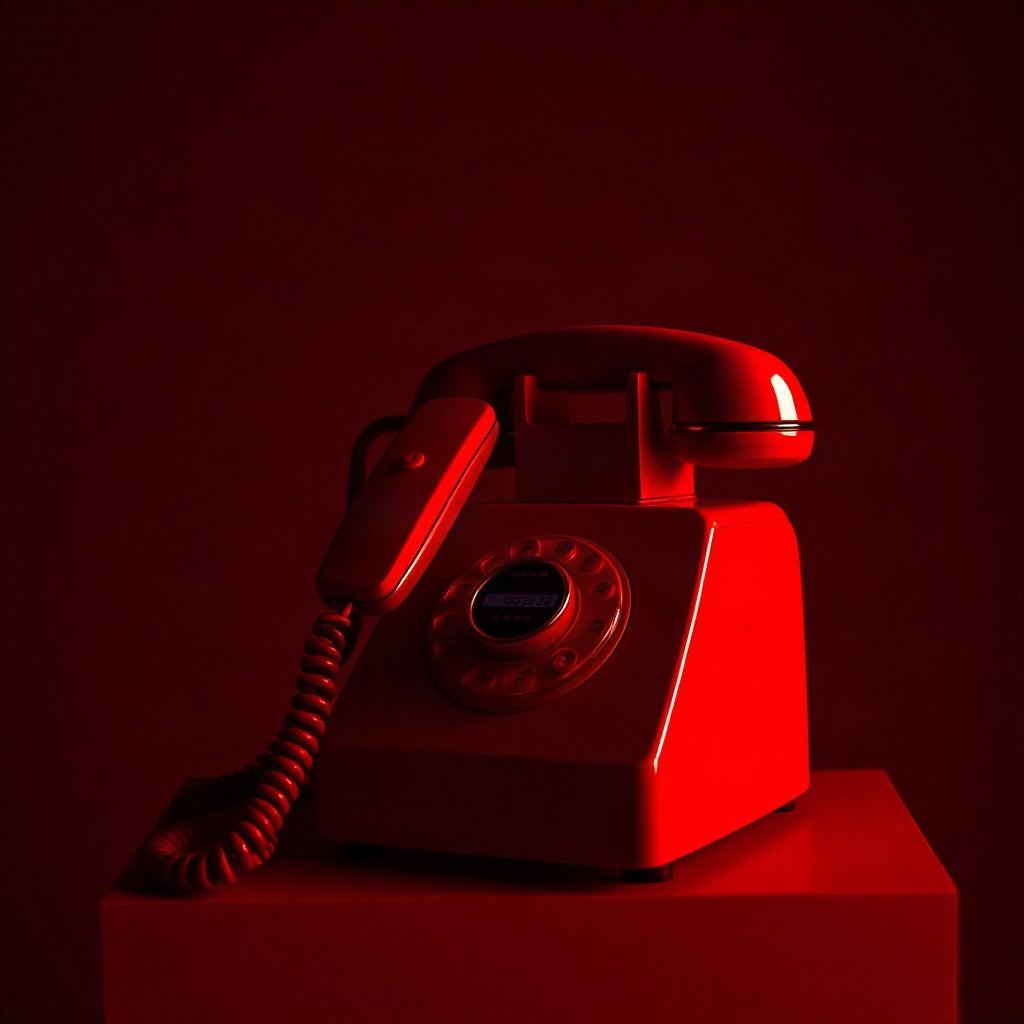 Red PFPs — vintage red phone, cinematic photo style, soft glow