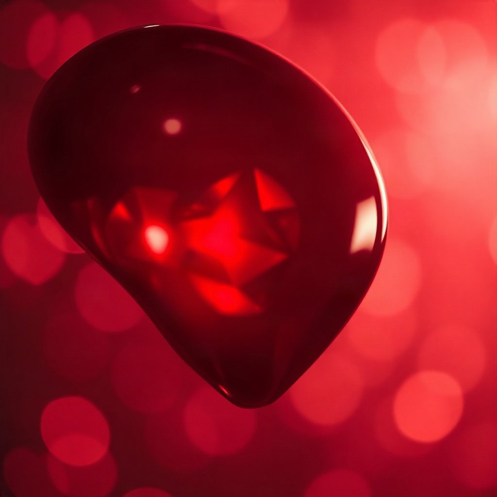 Red PFPs — glossy heart, cinematic photo style, gentle bokeh