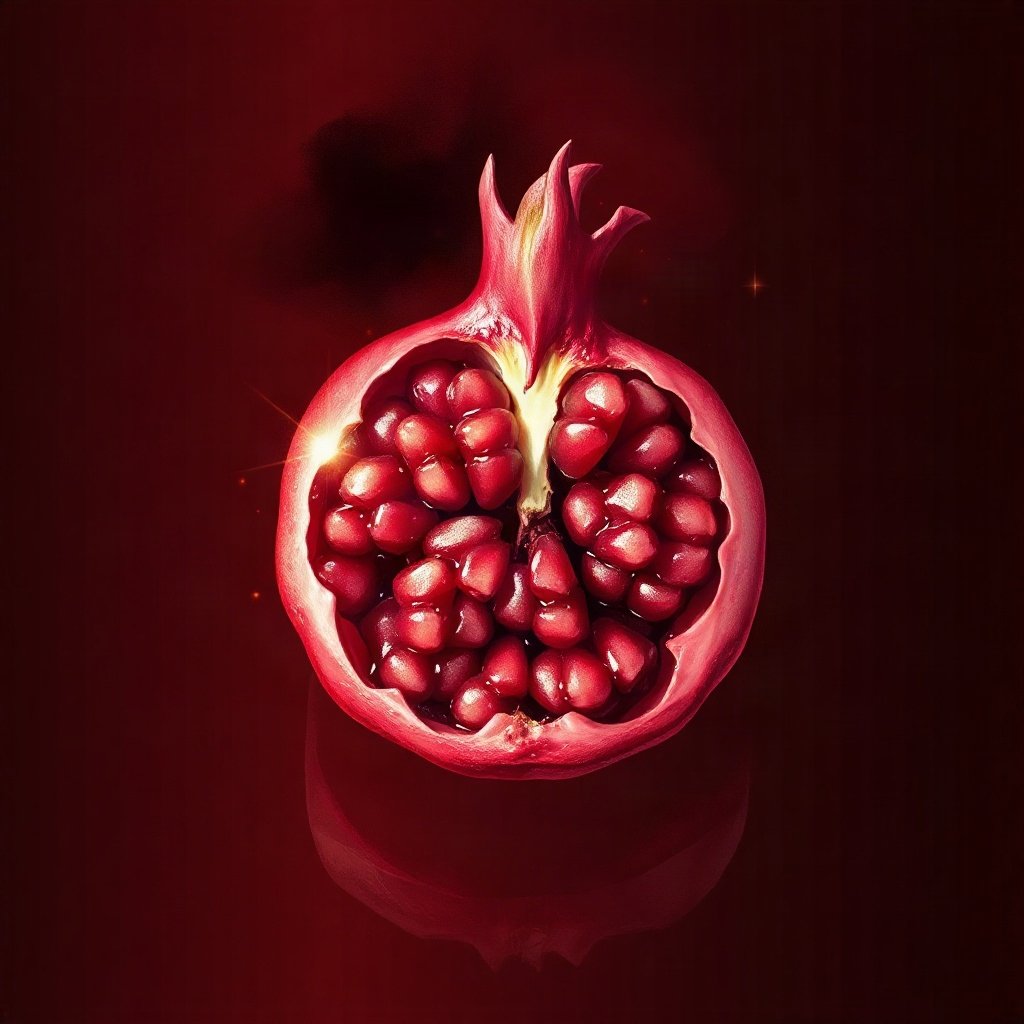 Red PFPs — pomegranate half, dreamy digital painting, subtle sparkle