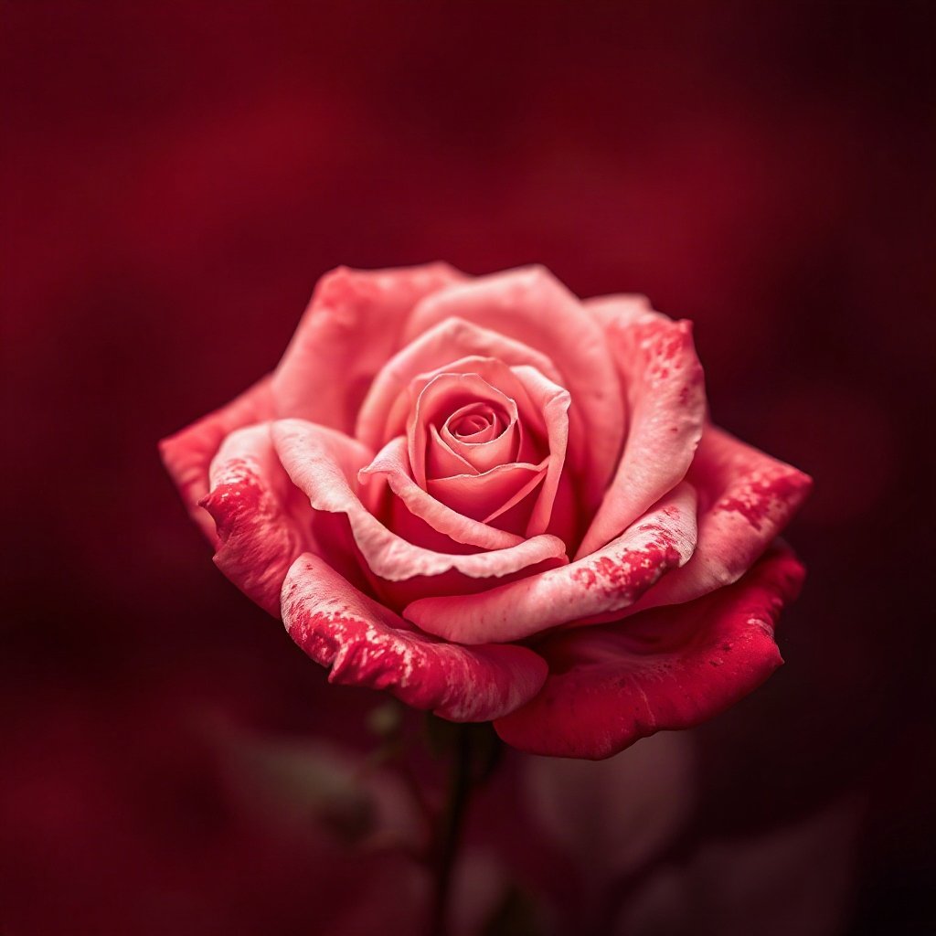 Red PFPs — rose macro, dreamy digital painting, misty atmosphere