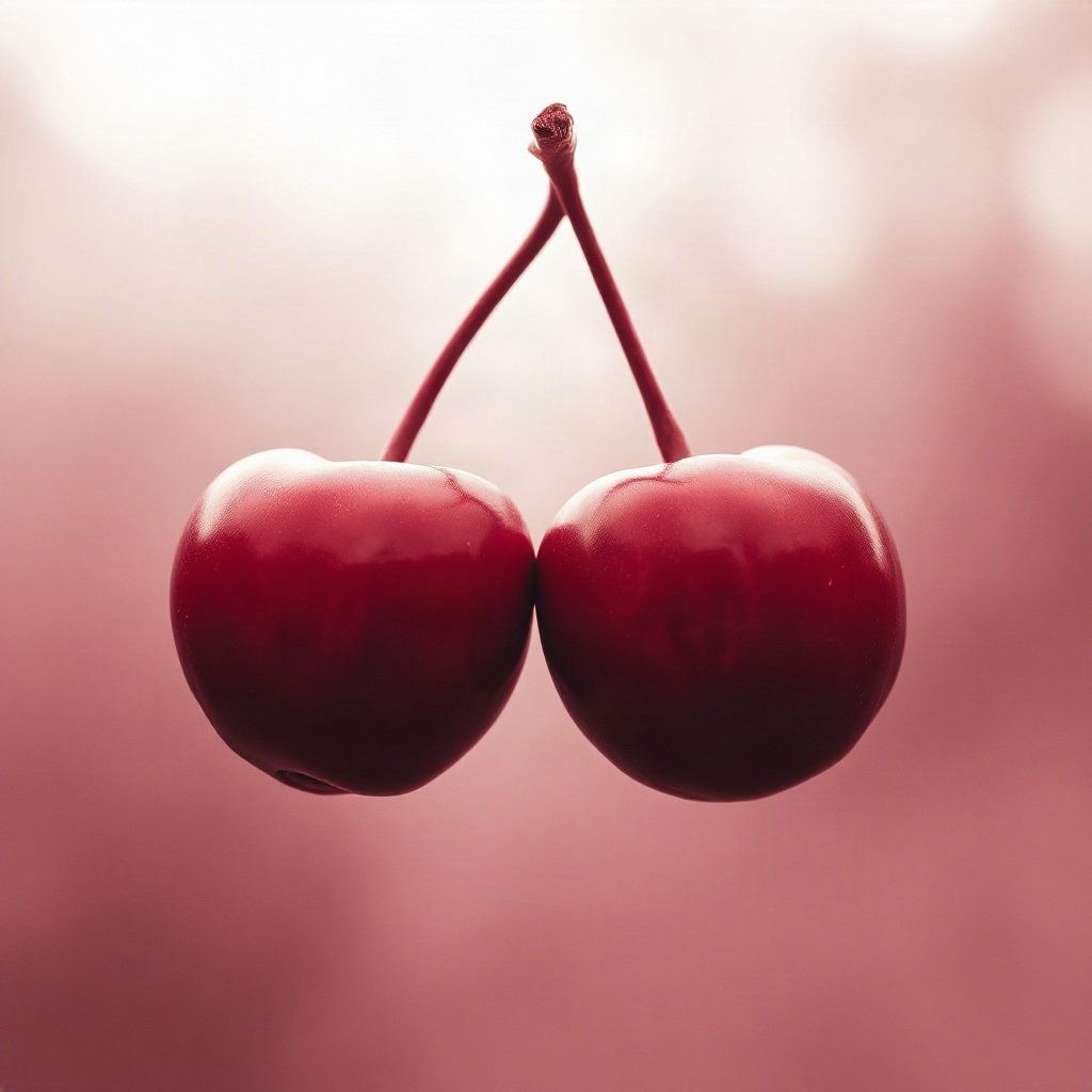 Red PFPs — cherry pair, cinematic photo style, misty atmosphere
