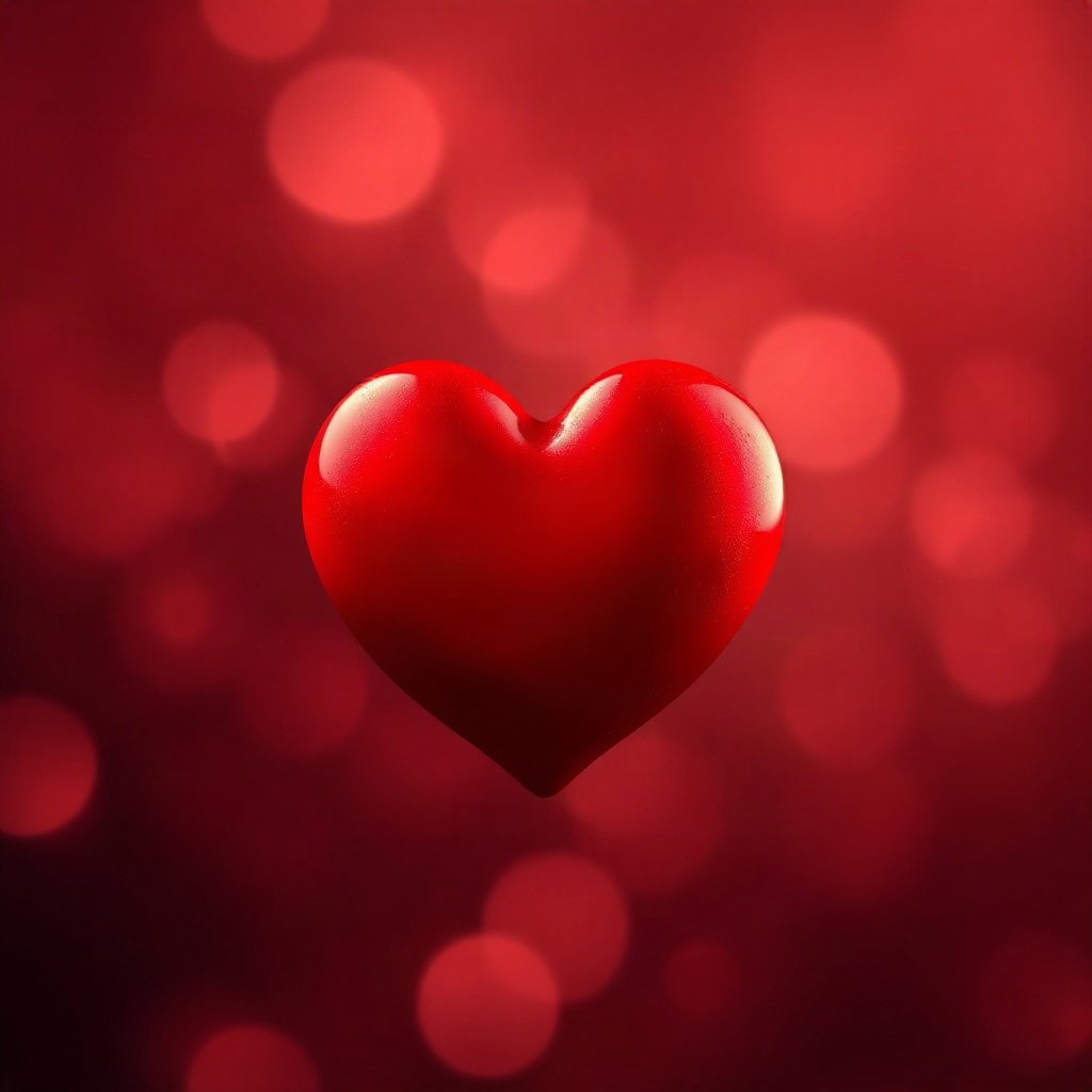 Red PFPs — glossy heart, dreamy digital painting, gentle bokeh