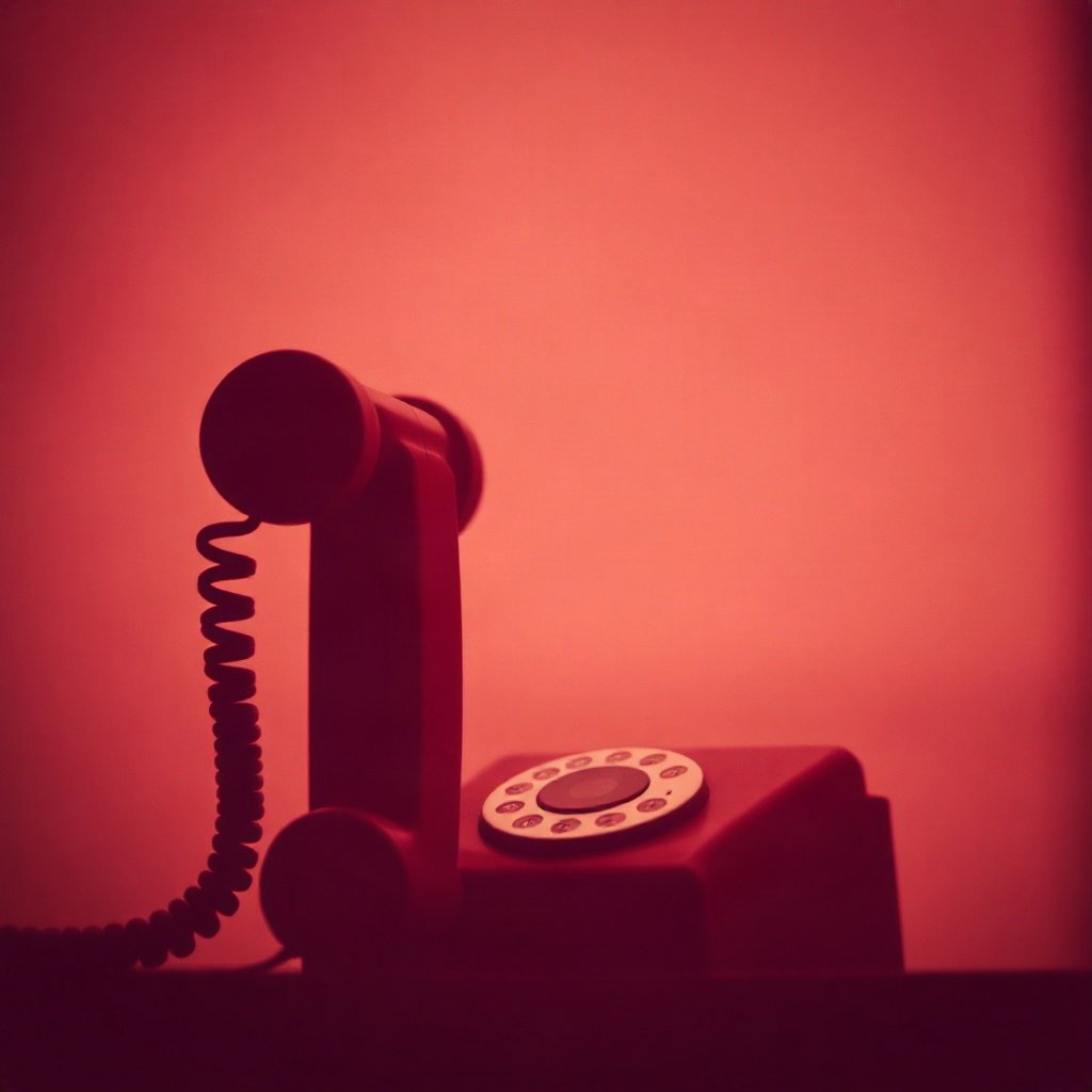 Red PFPs — vintage red phone, cinematic photo style, misty atmosphere
