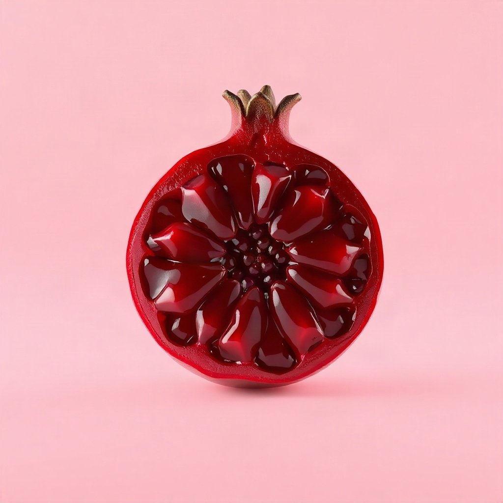 Red PFPs — pomegranate half, soft 3d render, soft glow