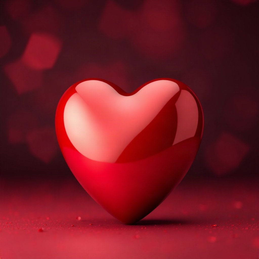 Red PFPs — glossy heart, soft 3d render, gentle bokeh