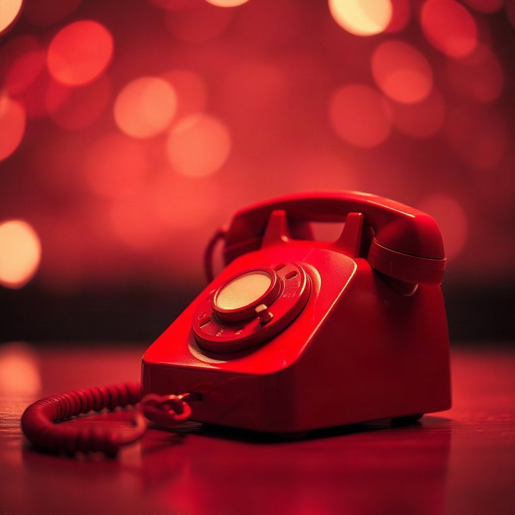 Red PFPs — vintage red phone, cinematic photo style, gentle bokeh
