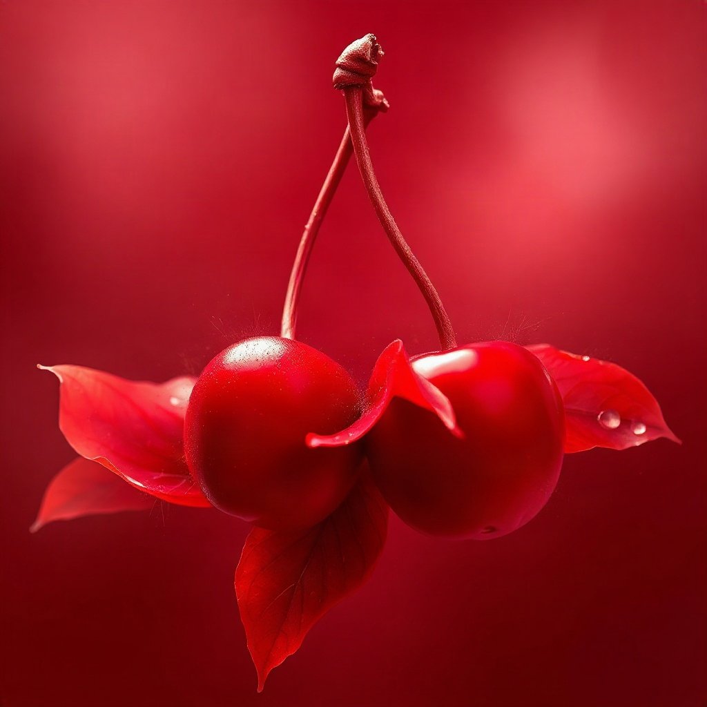Red PFPs — cherry pair, dreamy digital painting, soft glow
