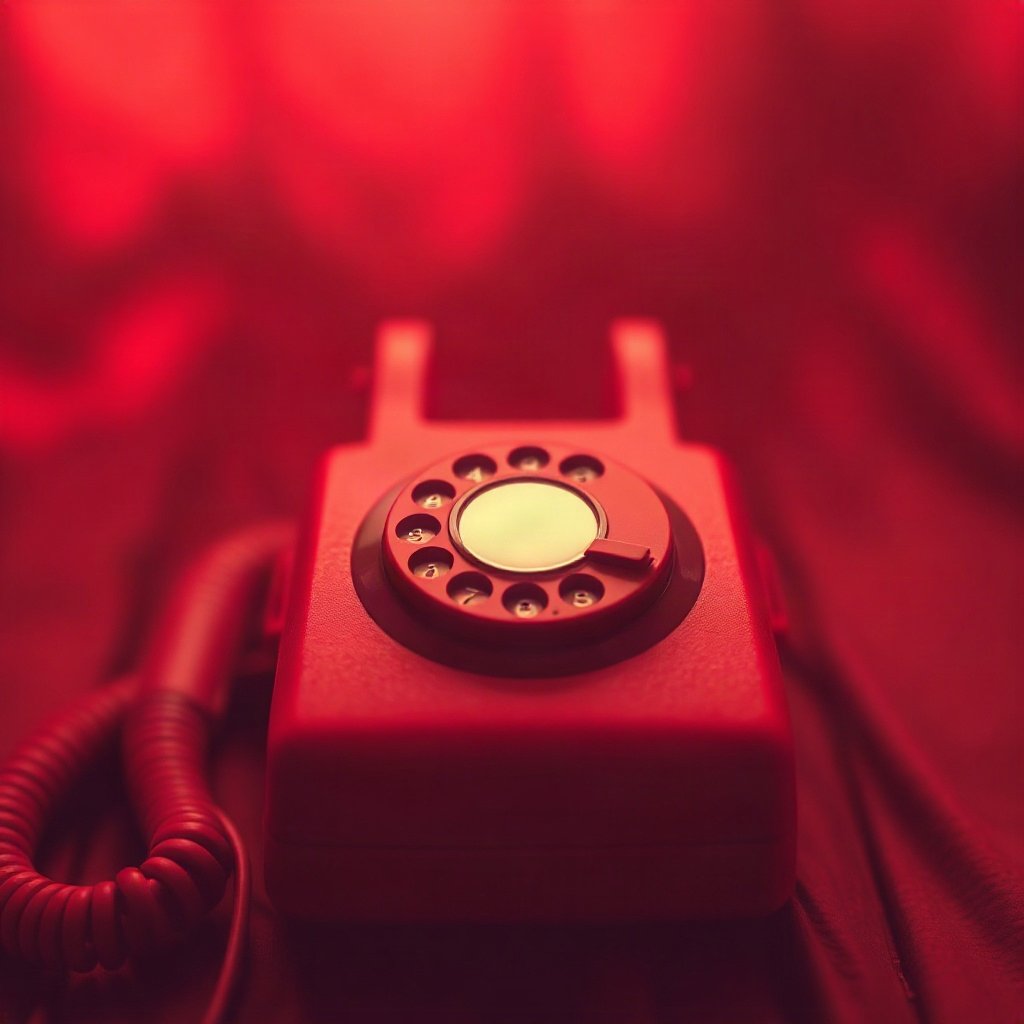 Red PFPs — vintage red phone, dreamy digital painting, gentle bokeh