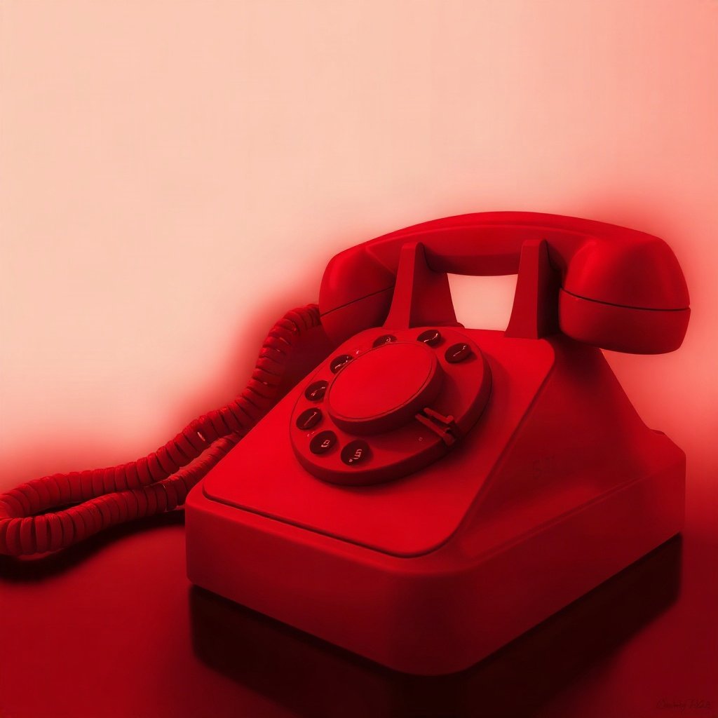 Red PFPs — vintage red phone, dreamy digital painting, soft glow