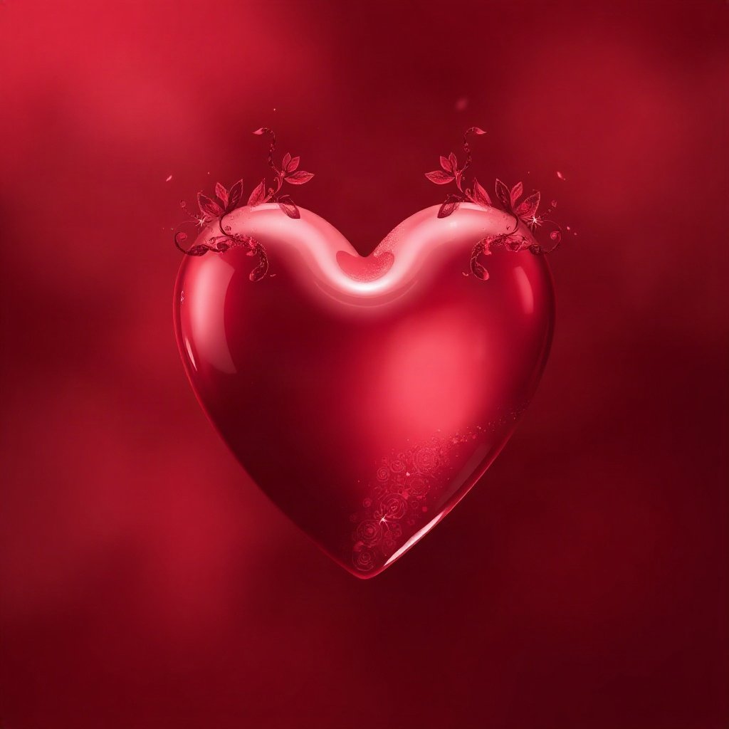Red PFPs — glossy heart, dreamy digital painting, misty atmosphere