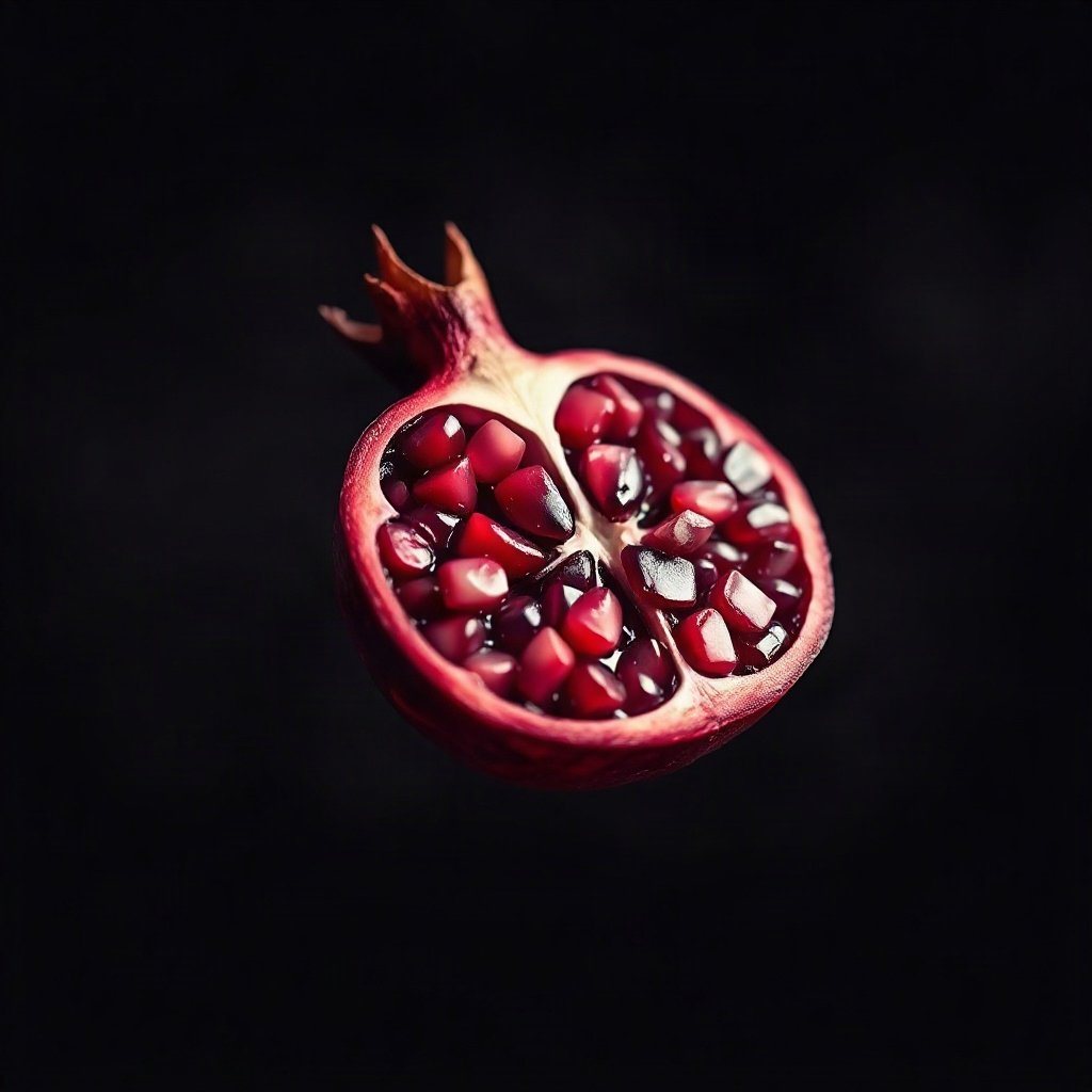 Red PFPs — pomegranate half, soft 3d render, gentle bokeh
