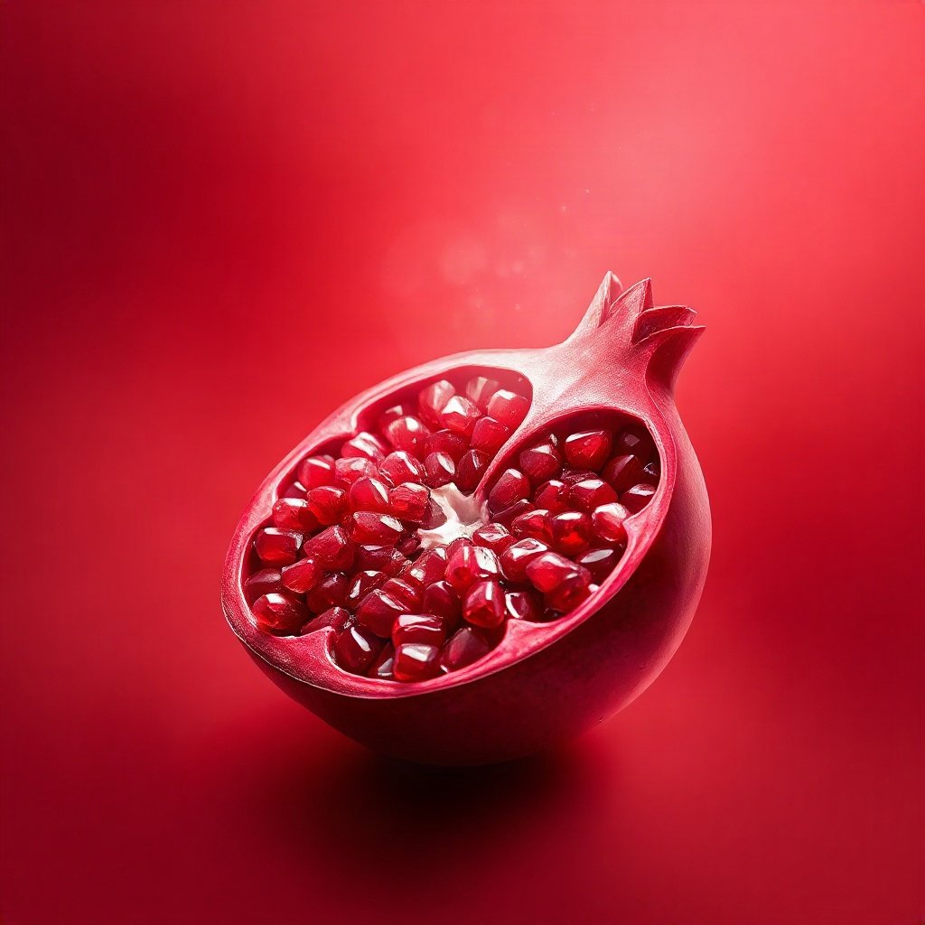 Red PFPs — pomegranate half, dreamy digital painting, soft glow