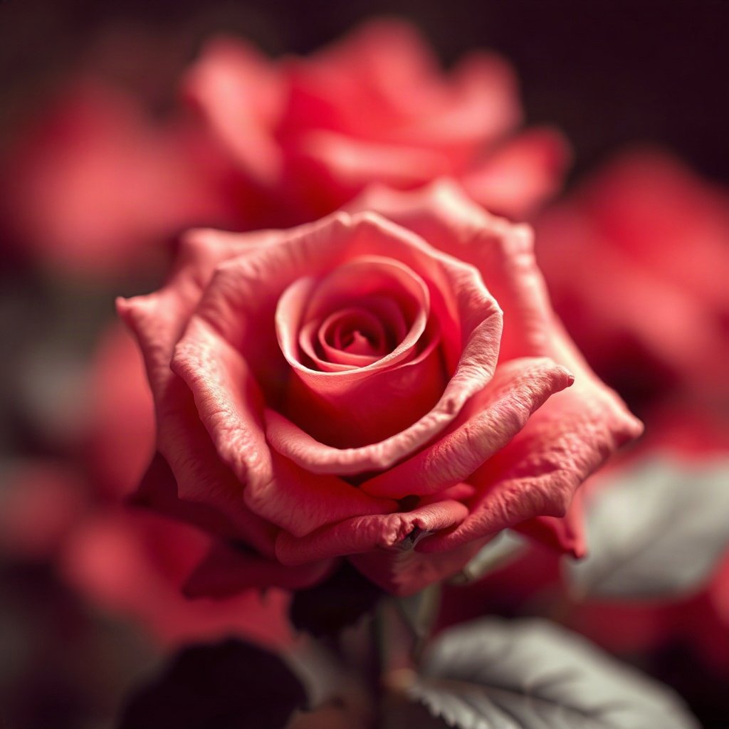 Red PFPs — rose macro, soft 3d render, gentle bokeh