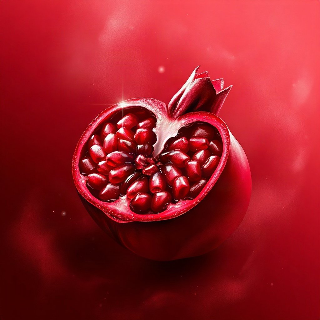 Red PFPs — pomegranate half, dreamy digital painting, subtle sparkle