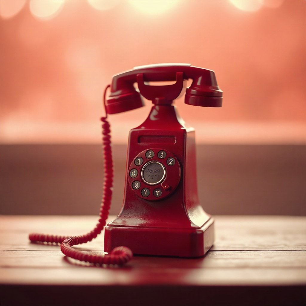 Red PFPs — vintage red phone, dreamy digital painting, gentle bokeh