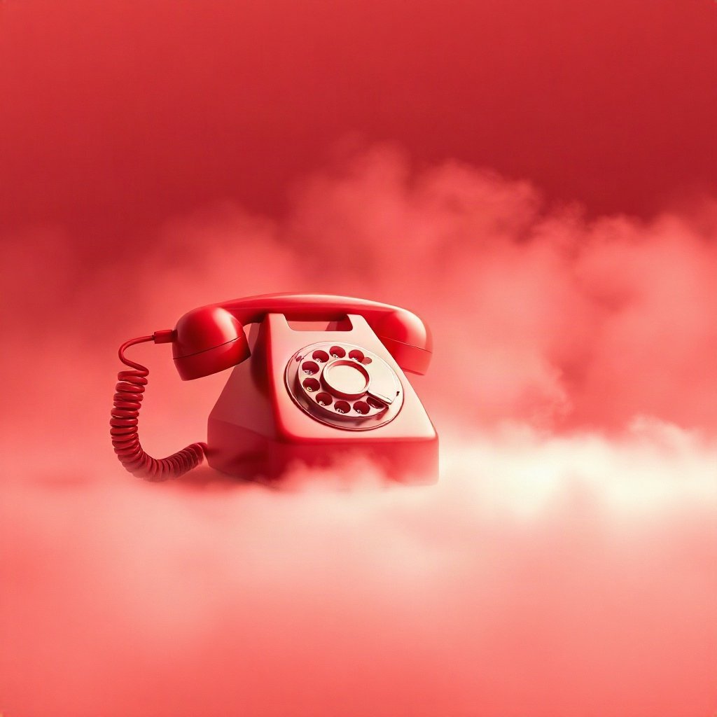 Red PFPs — vintage red phone, soft 3d render, misty atmosphere