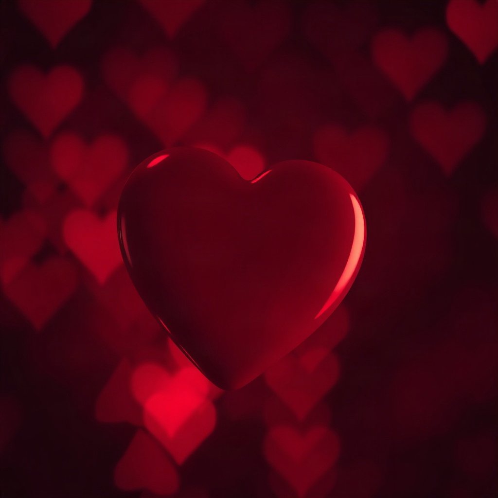 Red PFPs — glossy heart, cinematic photo style, gentle bokeh