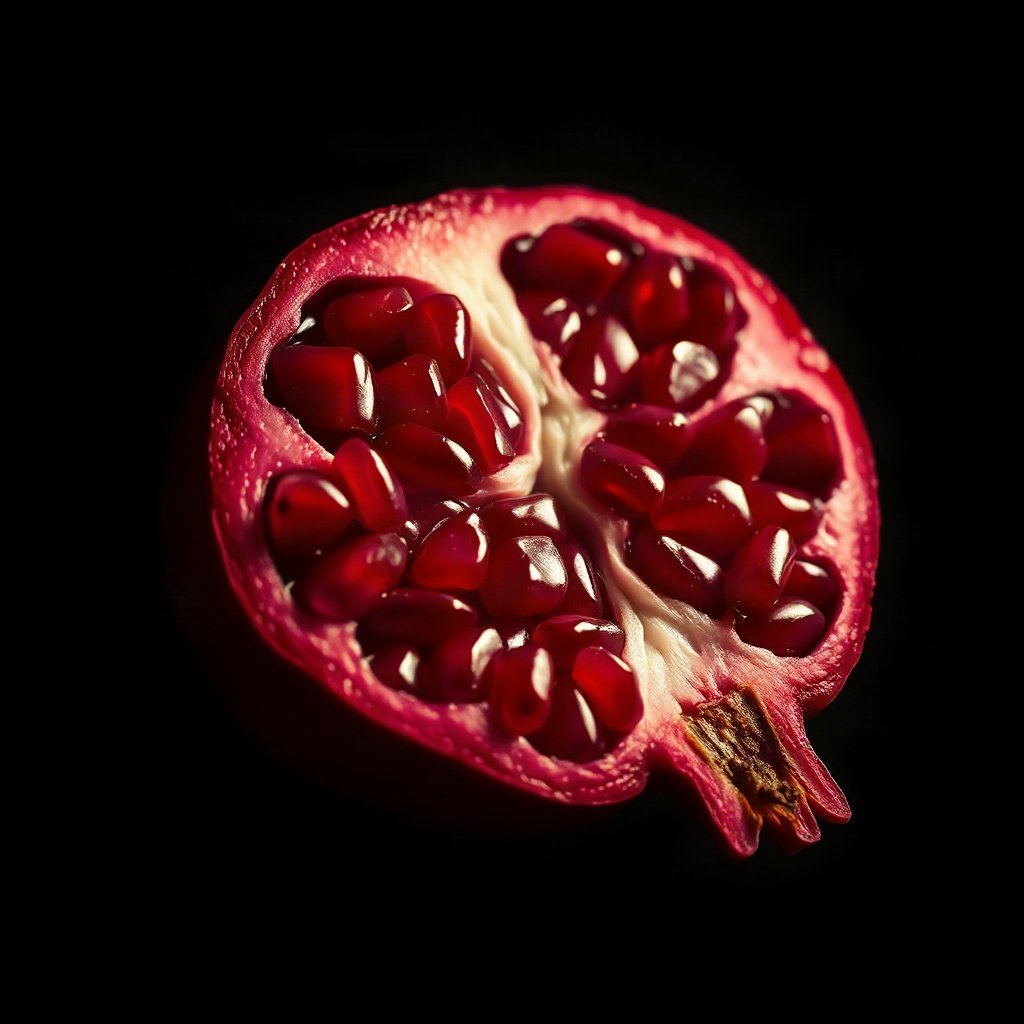 Red PFPs — pomegranate half, cinematic photo style, soft glow