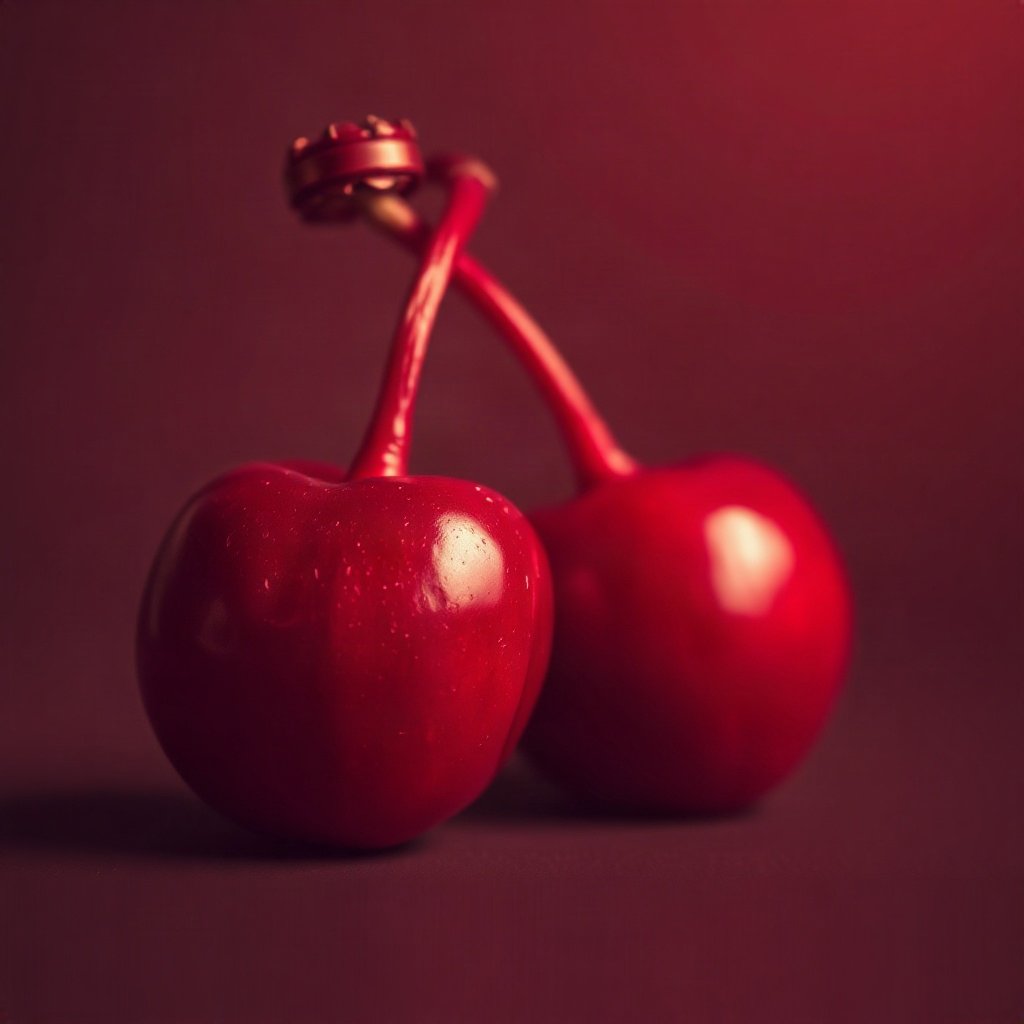 Red PFPs — cherry pair, cinematic photo style, soft glow