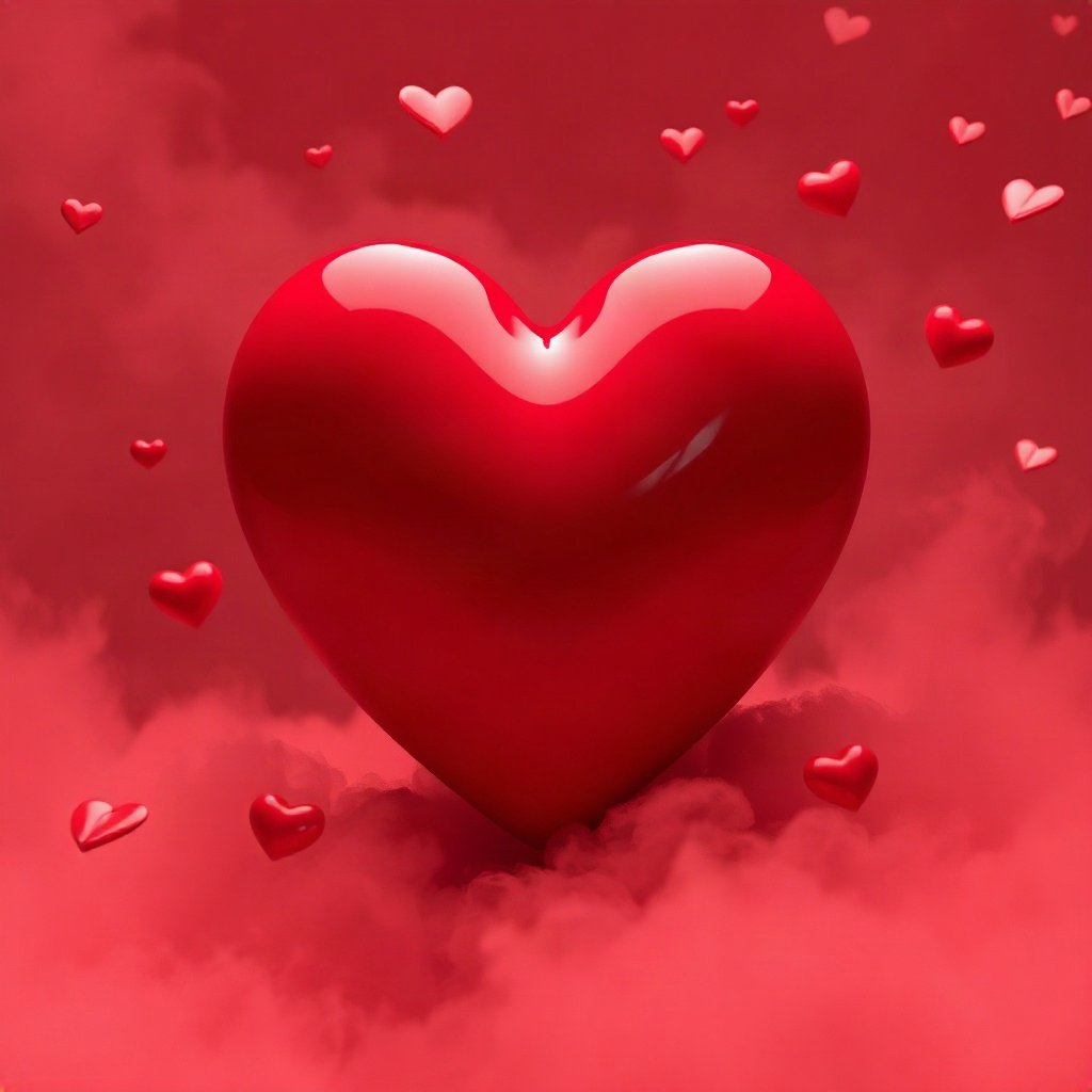 Red PFPs — glossy heart, soft 3d render, misty atmosphere