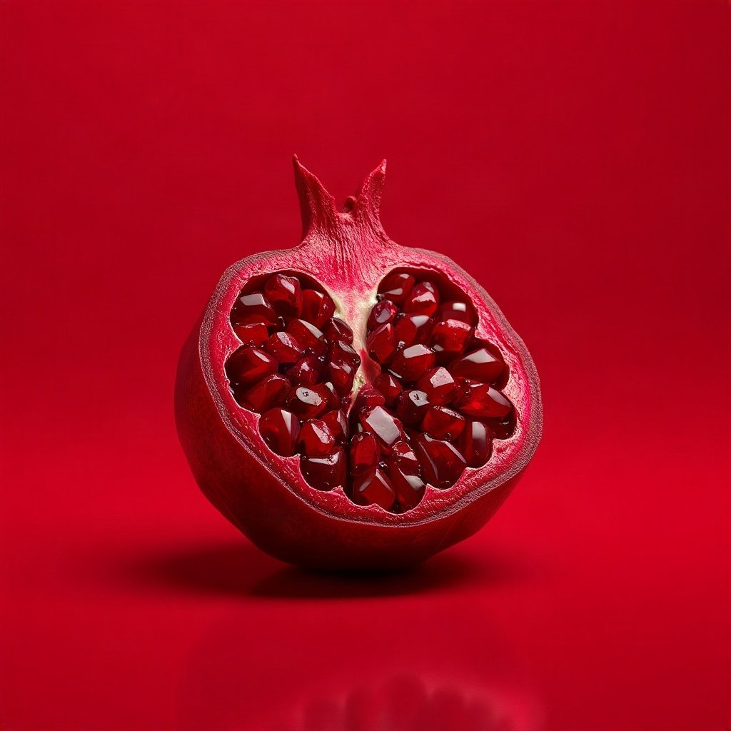 Red PFPs — pomegranate half, soft 3d render, soft glow