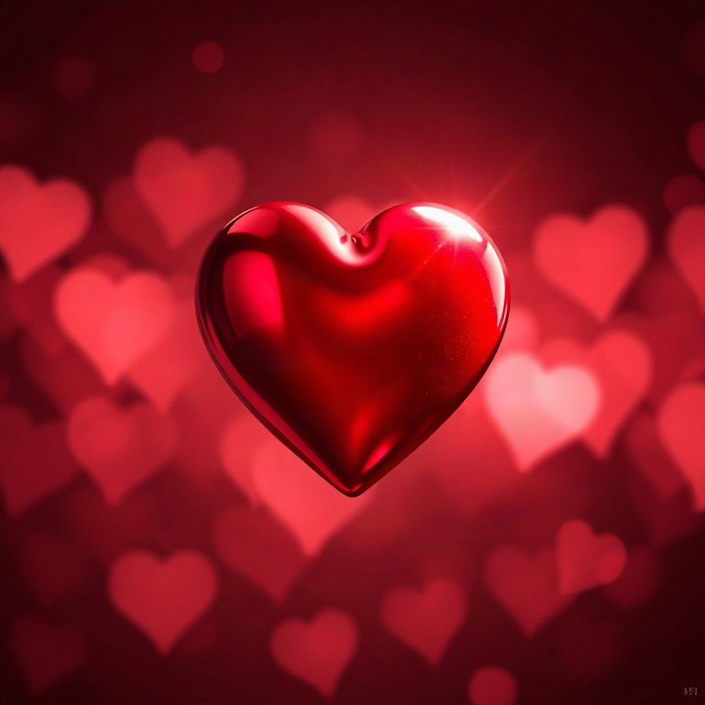 Red PFPs — glossy heart, dreamy digital painting, gentle bokeh