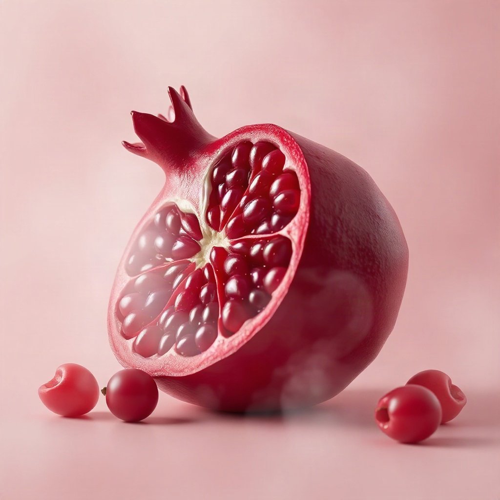 Red PFPs — pomegranate half, soft 3d render, misty atmosphere