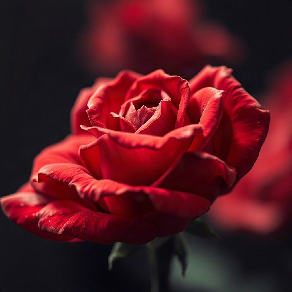 Red PFPs — rose macro, cinematic photo style, soft glow