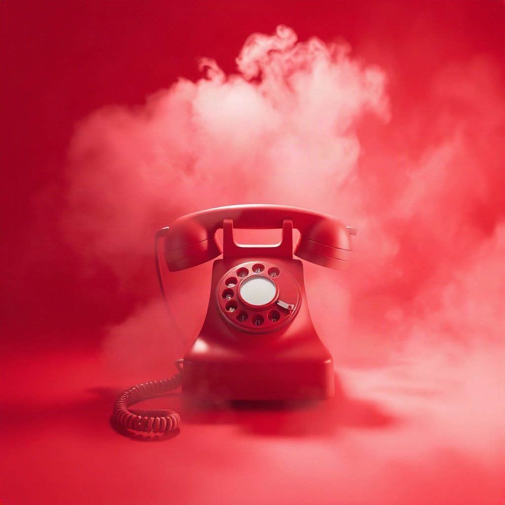 Red PFPs — vintage red phone, soft 3d render, misty atmosphere